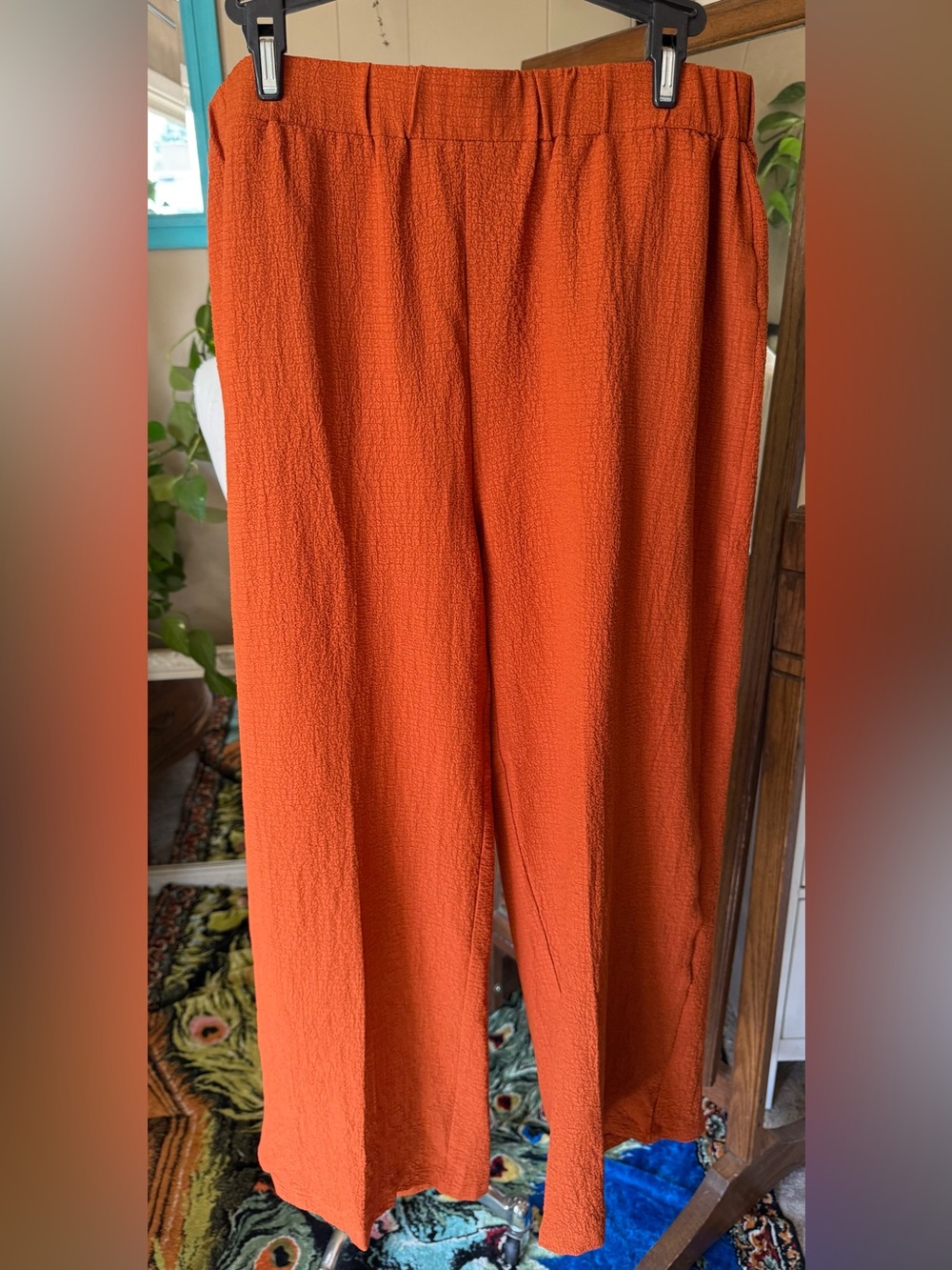 Burnt Orange Textured Wide-Leg Pants, XXL Women’s